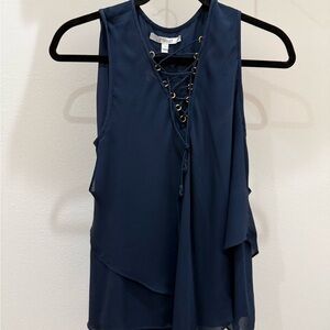 Derek Lam 10 Crosby Navy Sleeveless Lace-Up Top